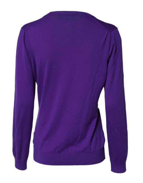 Dolce & Gabbana Purple Wool Knit V-neck Cardigan Sweater